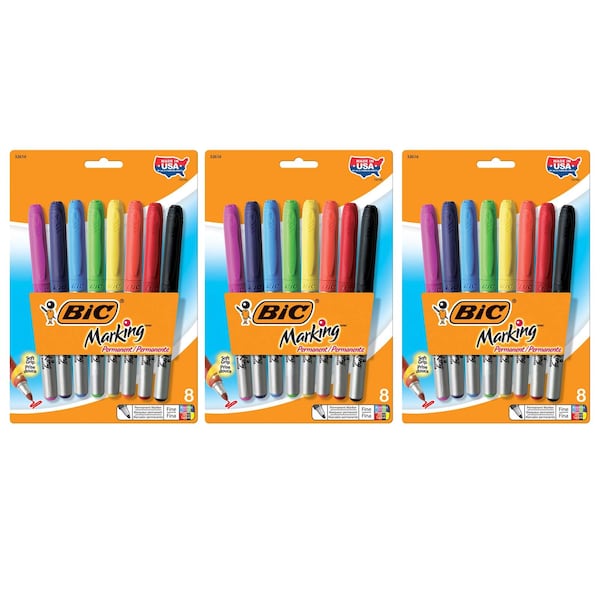 Marking Permanent Marker, Fine Point, Assorted, PK24